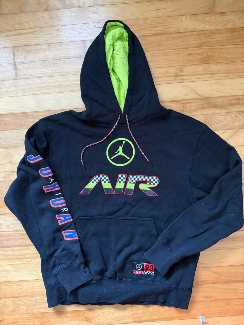 Excellent Condition Jordan Black Hoodie with Neon Green Accents